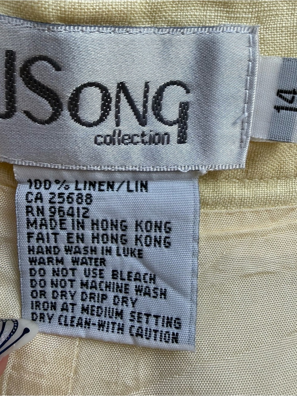 vtg 90s JSong Collection Butter Yellow Linen Tapered Ankle Pants 14 Minimalist - Picture 3 of 11